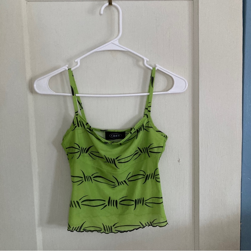 CIDER - CROPPED LIME GREEN AND BLACK TANK TOP - SIZE SMALL